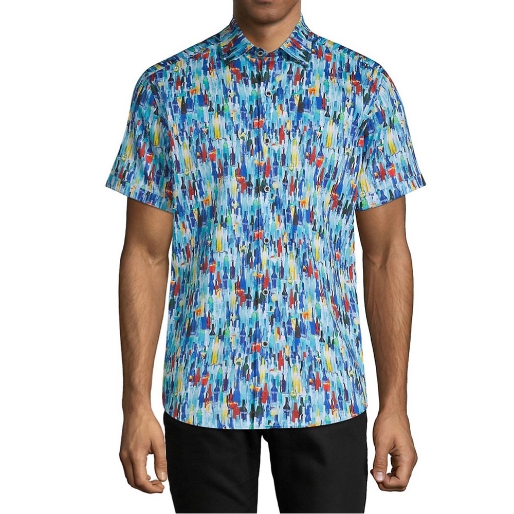 Robert Graham Bottle Print Button Down Short Sleeve Sport Shirt Multi Size 1XL
